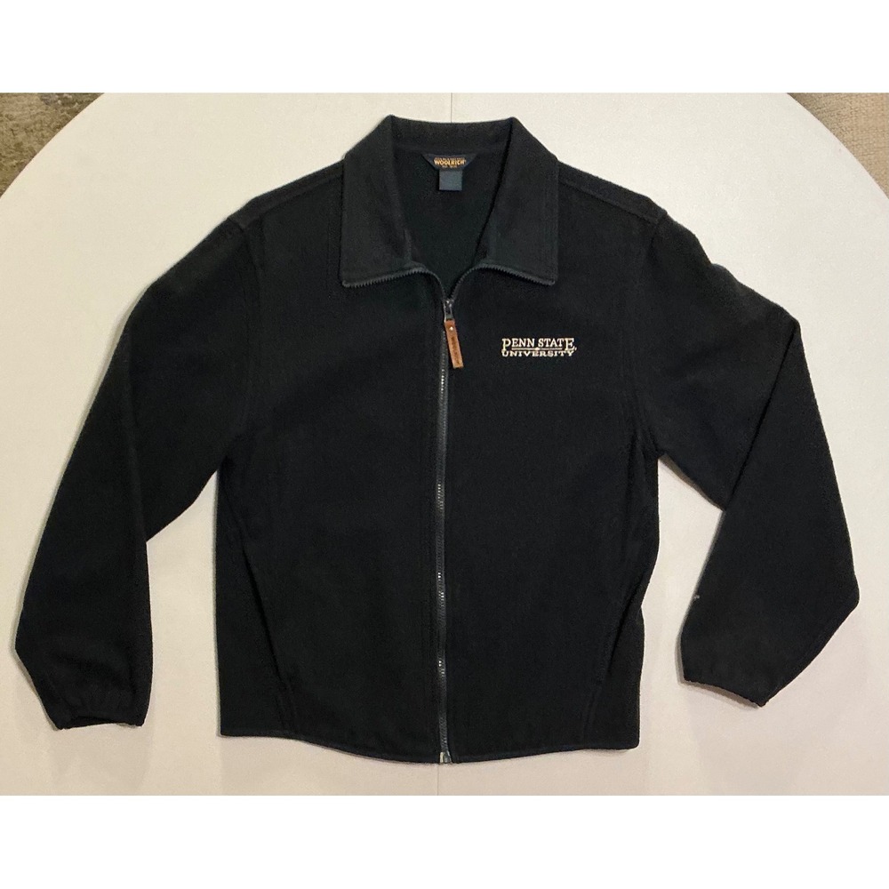 VTG Woolrich Penn State University 100% Wool Full Zip Jacket Preppy Black Mens M